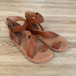 Born Tan Leather Ankle-Strap Sandals